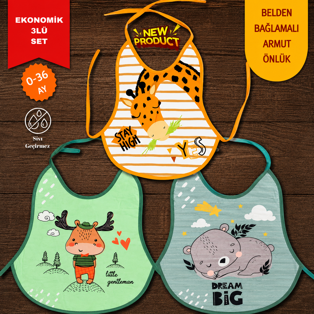 3'Lü Set Baskılı Sıvı Geçirmez Armut Önlük
